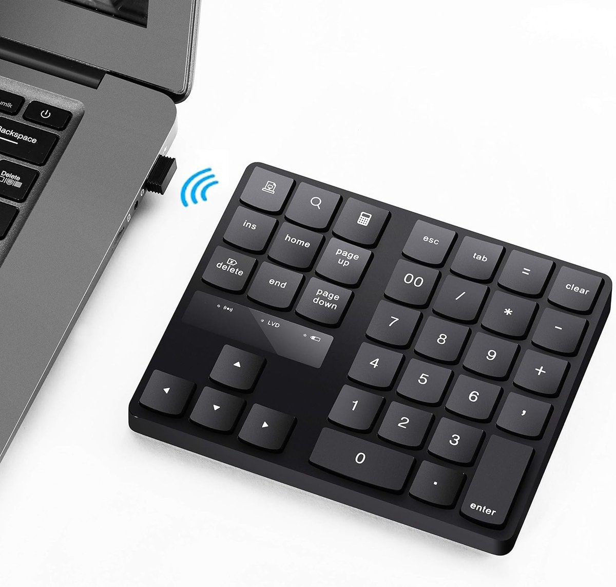 Numeriek toetsenbord, draagbaar draadloos USB-numeriek toetsenbord met 35 toetsen, oplaadbaar en ultrastil, geschikt voor MacBook en Windows-laptops.