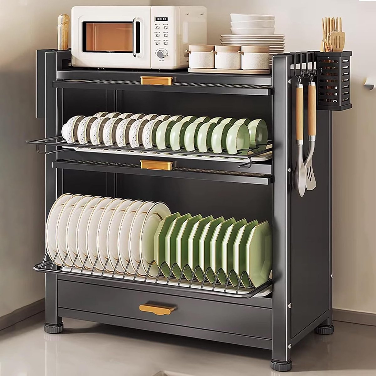 Keukenrek met lekbak - Aanrecht organizer - Vaat drogen - Grote capaciteit - 57 x 28 x 71 cm