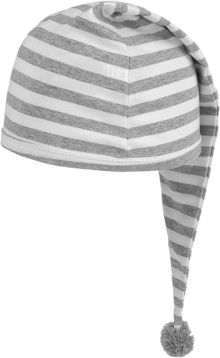 Slaapmuts Met Pompon - Nachtkap Katoen - Warm Hoofd - Zonder Naden - One Size - Lichtgrijs Wit