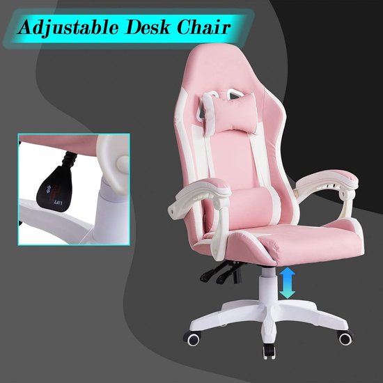 Gaming Stoel - Bureaustoel Racestoel - Comfortabel Zitten - Verstelbare Ondersteuning - 51x60x116-126cm - Roze — afbeelding 3