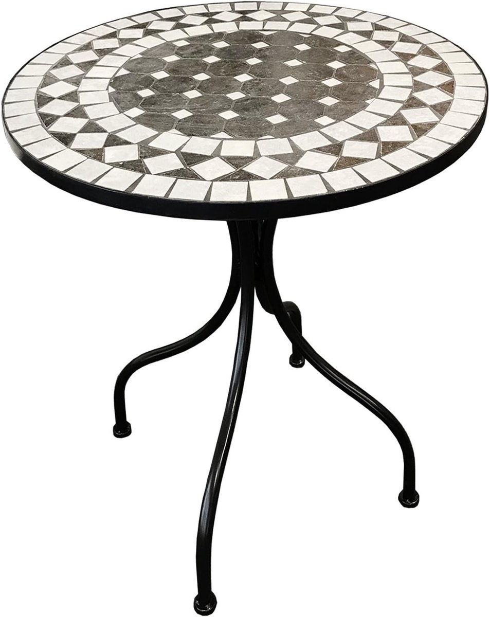 Mozaïek Tuintafel - Bistro Tafel Rond - Buiten Zitten - Mediterraanse Sfeer - 60x70 cm - Antraciet Grijs
