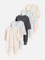 Next - Pasgeboren unisex - Set van 5 babypyjama's met tweewegritssluiting en voetjes - Naturel