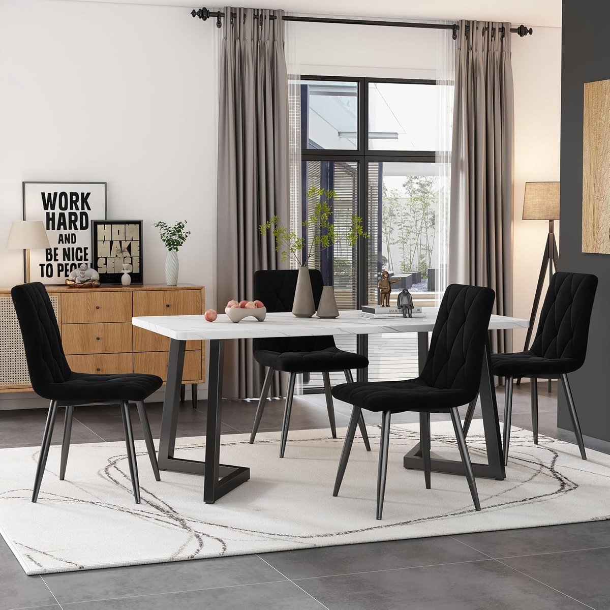 Eetgroep Set - Eettafel met Stoelen - Moderne Keuken - Marmerlook Tafelblad - 117 x 68 cm