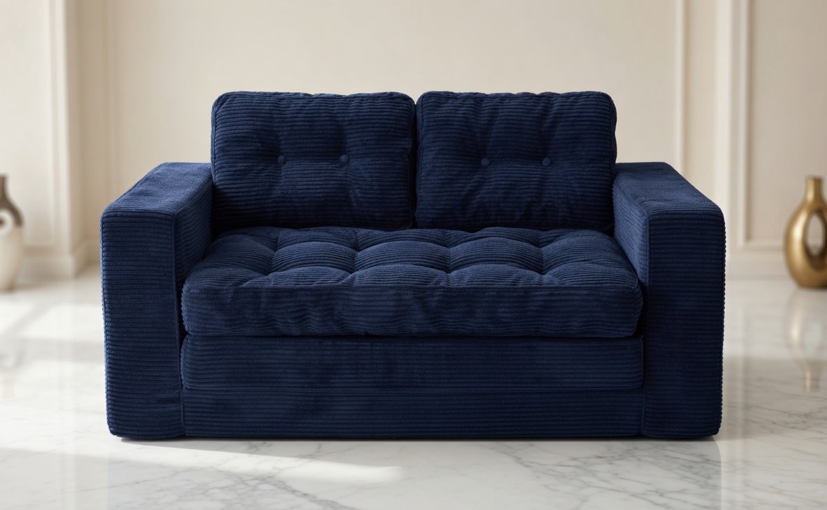 Luxe 2-in-1 Vloerbank en Slaapbank – 140 cm Breed – Modern Design Corduroy 2-Zits Sofa met Slaapfunctie en Kussens – Donkerblauw, Crème, Zwart, Donkergrijs – Ideaal voor Woonkamer, Slaapkamer en Lounge House&Garden