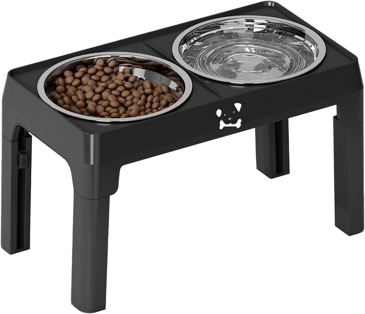 Verhoogde Hondenbak - Voerstation Huisdier - Comfortabel Eten - 5 Hoogtes Verstelbaar - 44.5 x 25 x 9 cm - Zwart