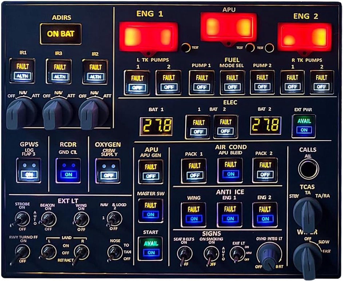 Simulator Paneel - Vliegtuig Controle - Vlucht Simulatie - Verlichte Editie - 26 x 21 x 3 cm