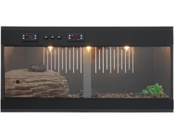 Reptielen Terrarium - Hagedis Kooi - Dieren Verblijf - Dubbele Thermostaat - 80x40x40 cm - Zwart