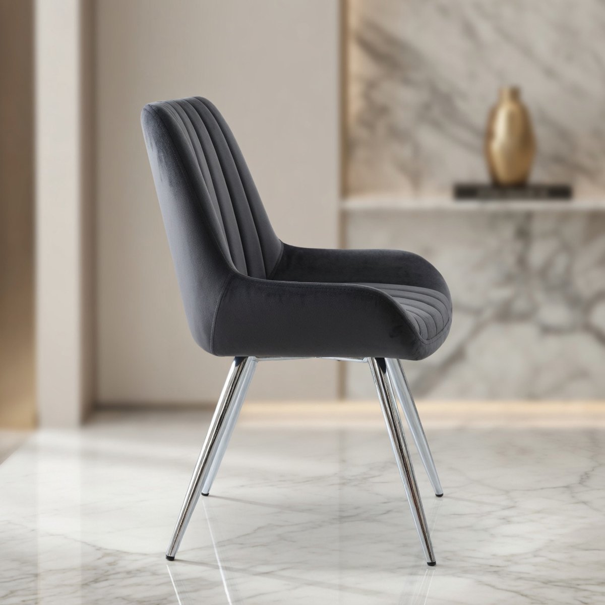 Moderne Eetkamerstoelen Set van 2 - Gestoffeerde Keukenstoelen met Metalen Poten en Ergonomische Rugleuning - Zwart - Novihome