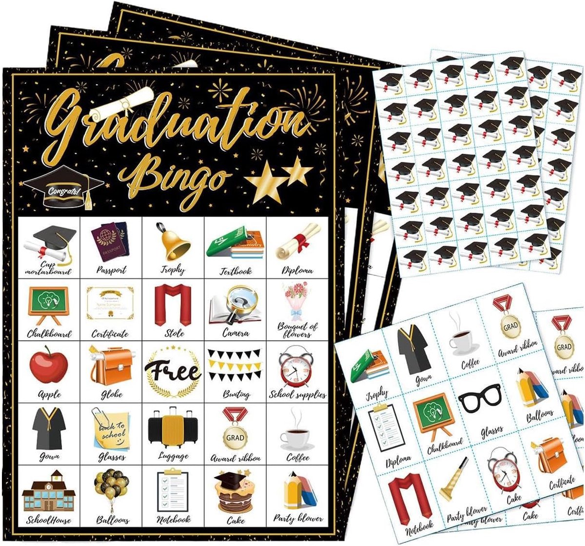 Bingo Kaarten - Feestspel - Afstuderen Vieren - Voor 24 Spelers - 17.7 x 12.7 cm - Veelkleurig