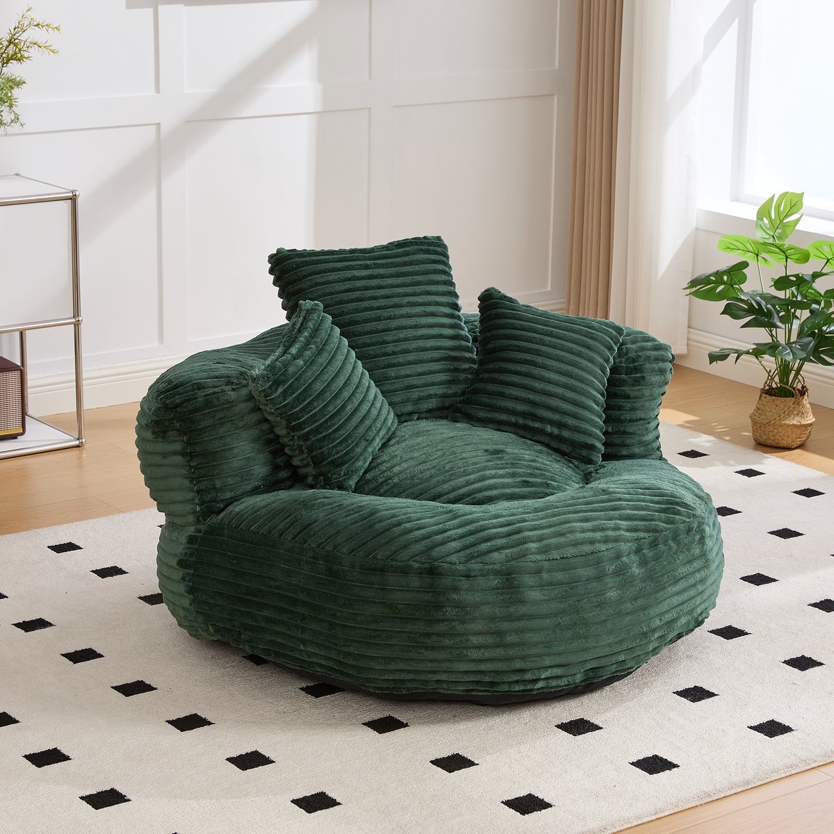 Lazy Sofa Duurzame Comfortabele Lounger Zitzak met Hoge Rugleuning en Drie Kussens voor Volwassenen en Kinderen, Binnen & Buiten, Eenpersoons Gaming Sofa Stoel voor Slaapkamer, Kantoor (Groente Chenille)