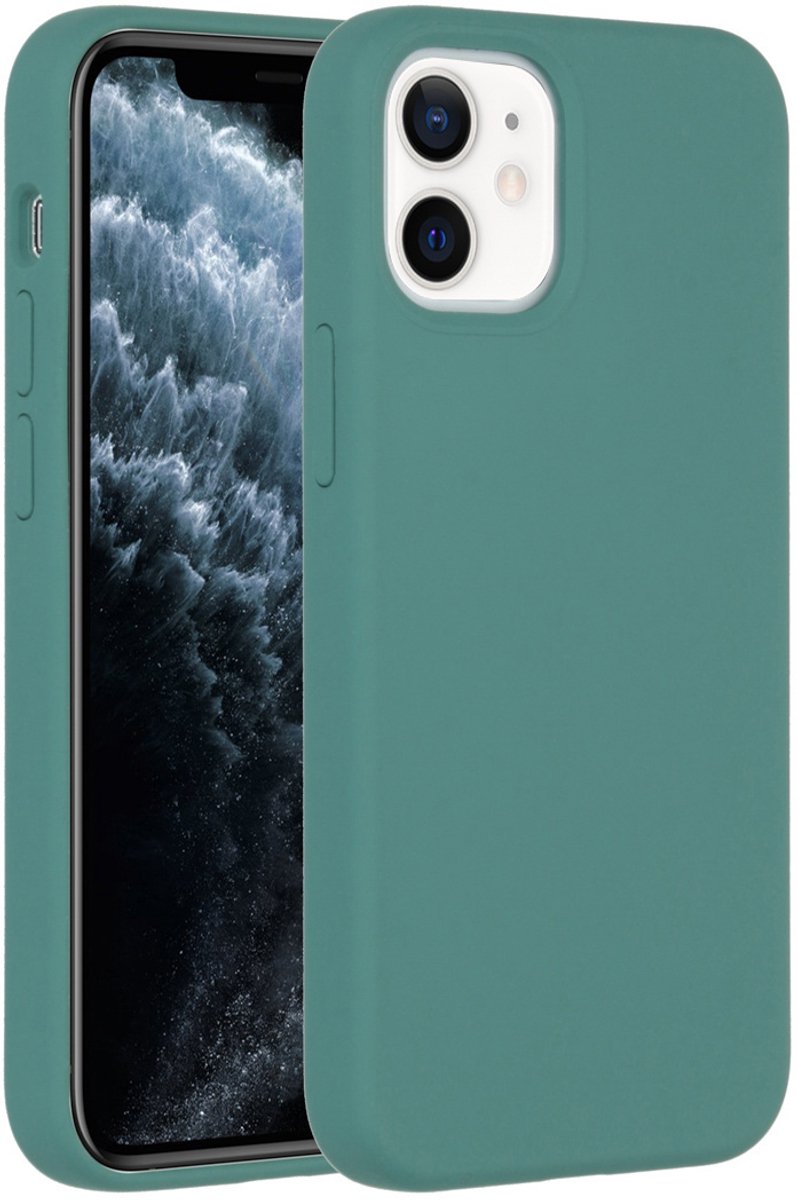 Accezz Hoesje Geschikt voor iPhone 12 Mini Hoesje Siliconen - Accezz Liquid Silicone Backcover - Donkergroen