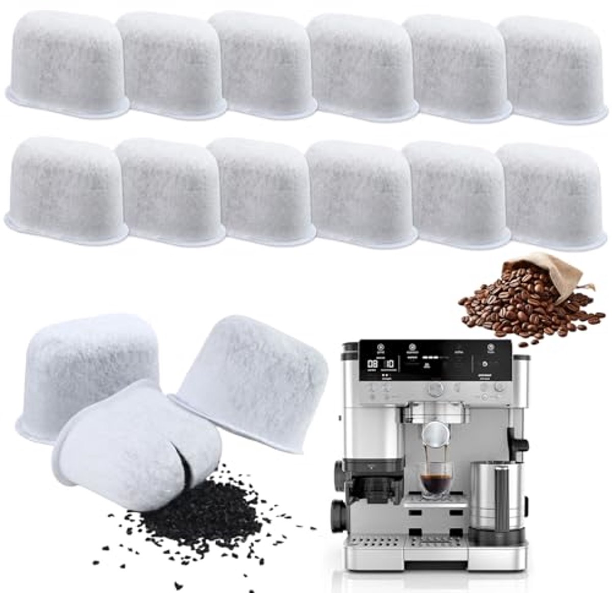 12 Stuks Waterfilterpatronen, Compatibel Met Ninja Luxe Cafe - 3-Fase Actieve Kool Filtratie - Voor ES501EU tot ES701EU - Verbeterde Smaak - Jaarvoorraad Thuisgebruik