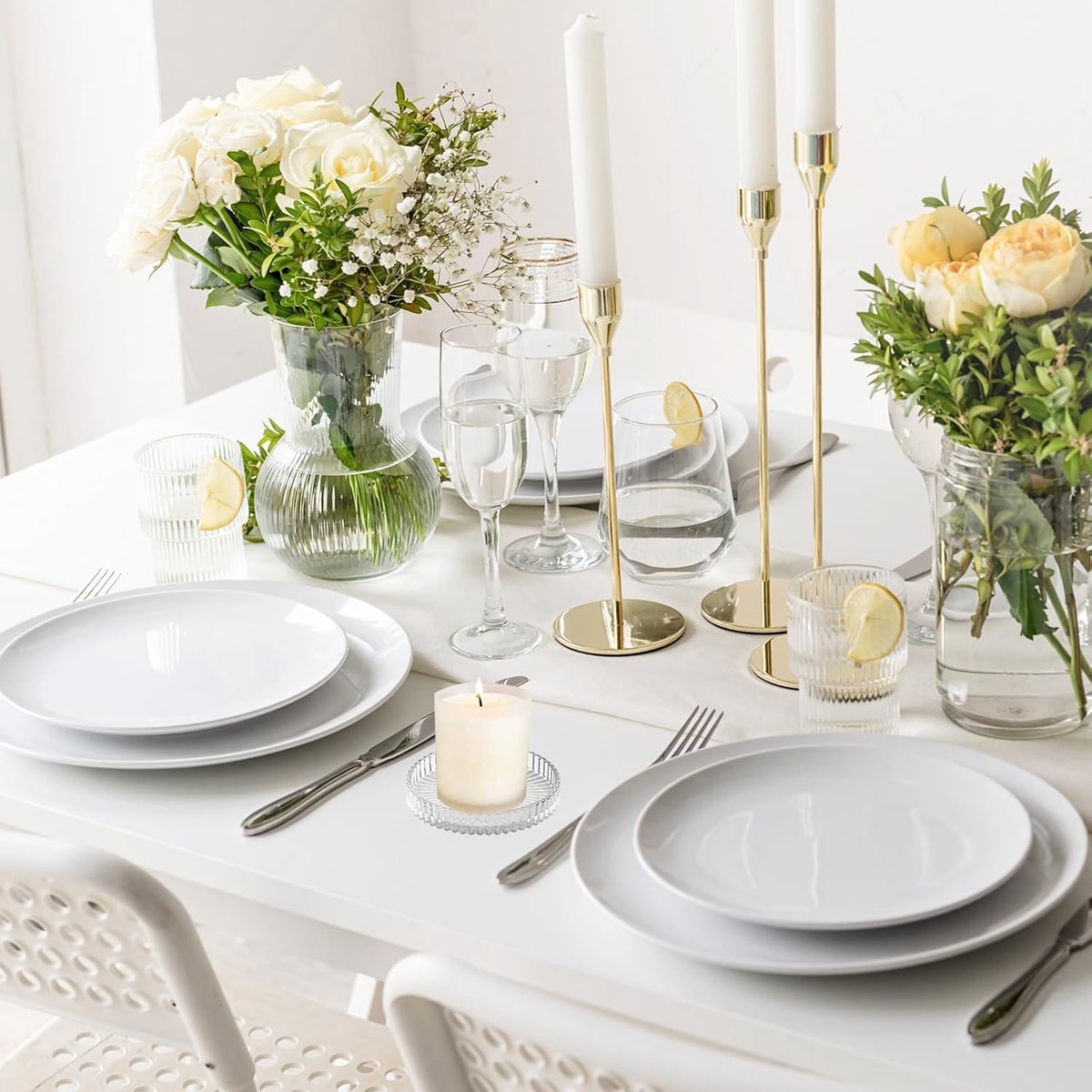 Kaarsplaten Glas - Onderzetters Set - Decoratie Tafel - Antislip Bodem - 8 cm Diameter - Helder
