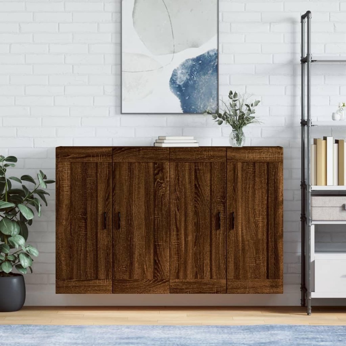 Wandkast Hout - Hangend Meubel - Woonkamer Keuken - Veel Opbergruimte - 69x34x90cm - Bruin Eiken