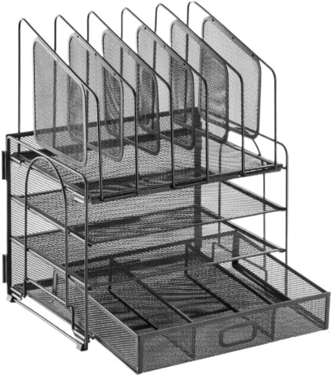 Bureau Organizer - Opbergdoos Bureau - Papier Werk - Met Lade - 32.6x22.8x41cm - Zwart