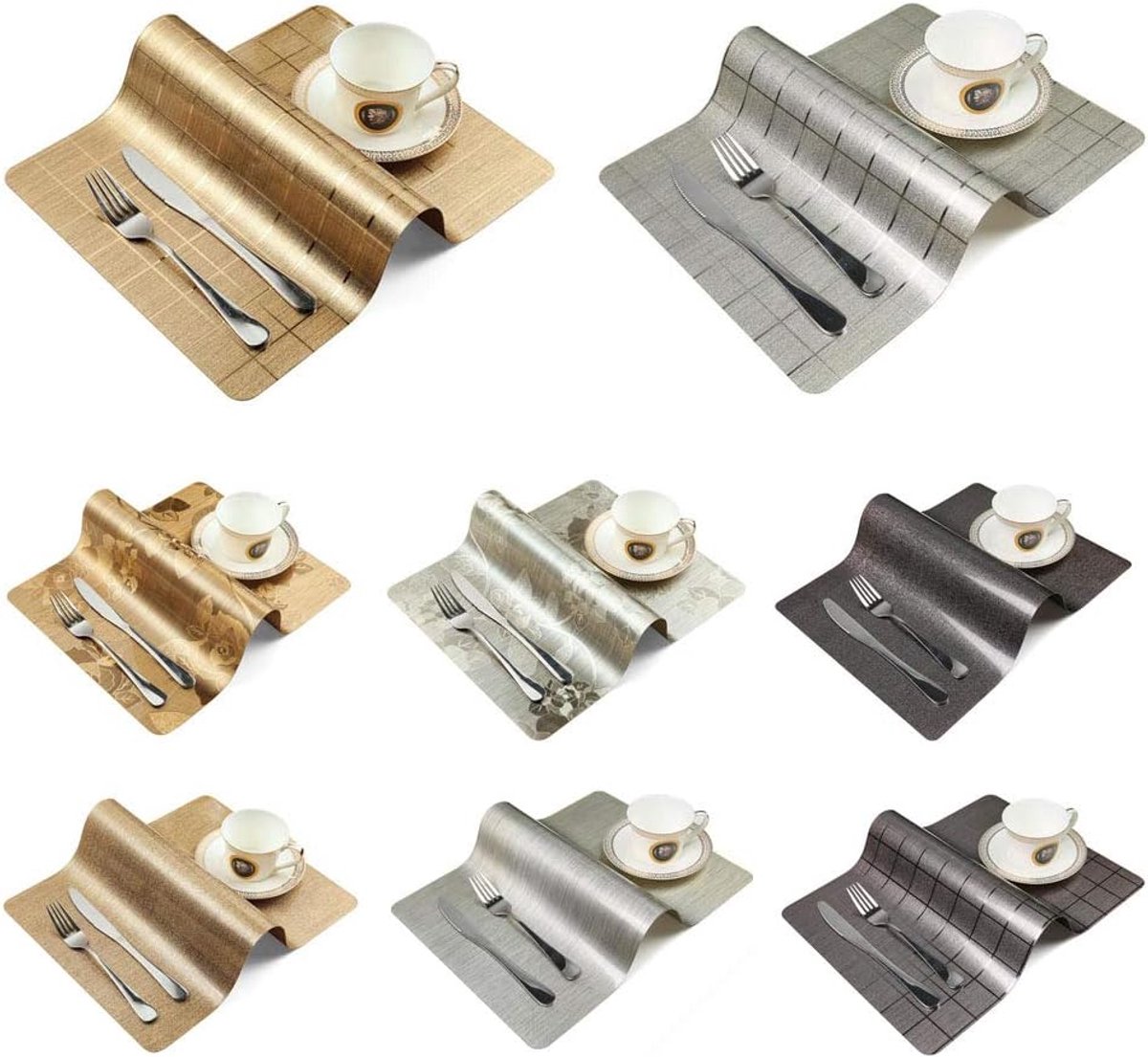 Tafelmatten Set - Placemats Luxe - Tafel Beschermen - Waterdicht Afwasbaar - 30x45cm - Zilver