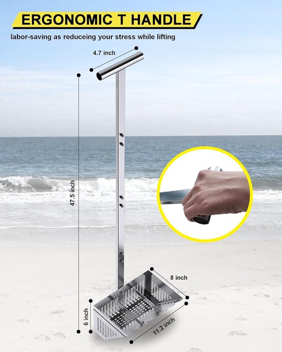 Tuinhark - Bladhark Strandhark - Gazon Onderhoud - Afneembare T-greep - 118cm Mand - Metaal — afbeelding 4
