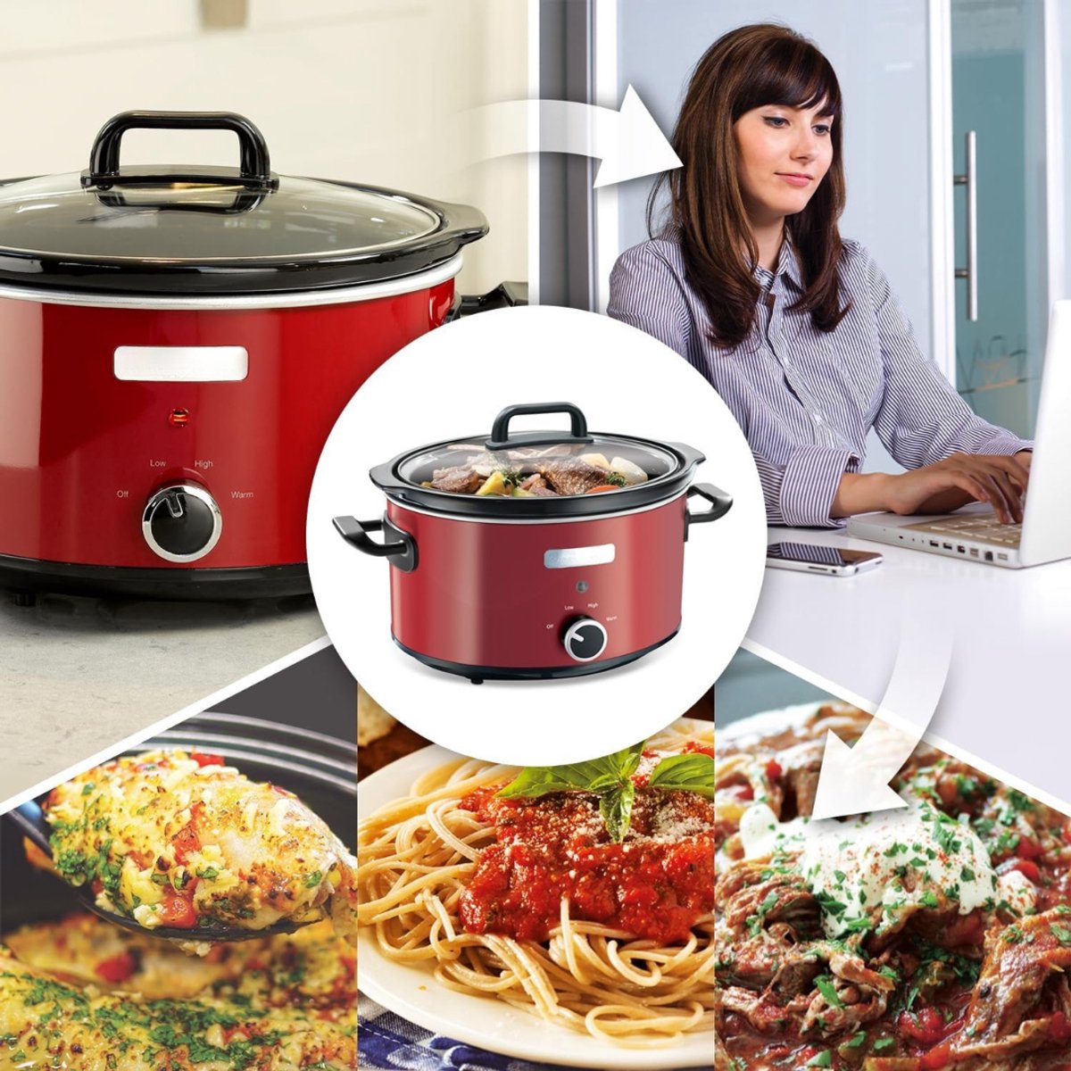 SVN® Slowcooker met Timer - Crockpot - Stoompot - RVS - Inclusief Warmhoudfunctie - Rood - 24cm x 31cm x 33cm – foto 6