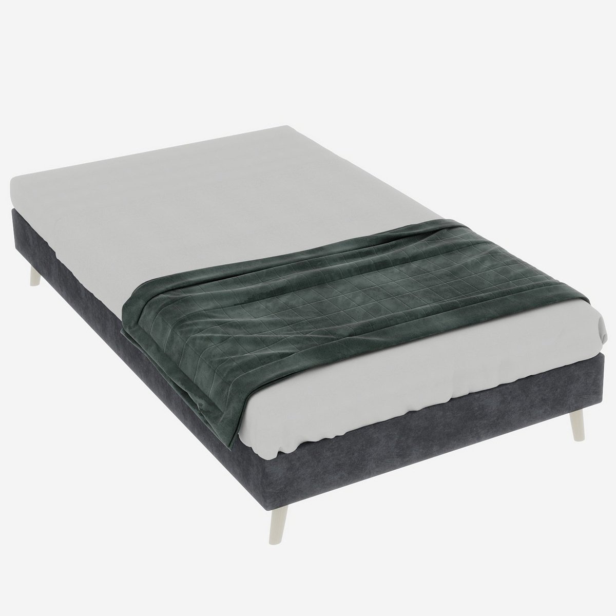 Merax Gestoffeerd Bed 90x200 - Fluwelen Stof - Houten Lattenbodem - Minimalistisch Bedframe - Laag Bed - Hout en Metalen Frame - Grijs