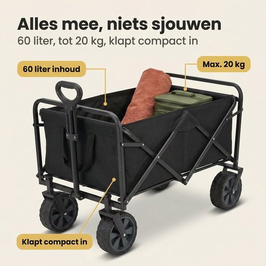 Cheqo® Bolderkar - Opvouwbare Bolderkar - Inklapbare Bolderkar - Bolderwagen - Opvouwbare Bolderwagen - Inklapbare Bolderwagen - Strandkar - Opvouwbare Strandkar - Trekkar - Opvouwbare Trekkar — afbeelding 2