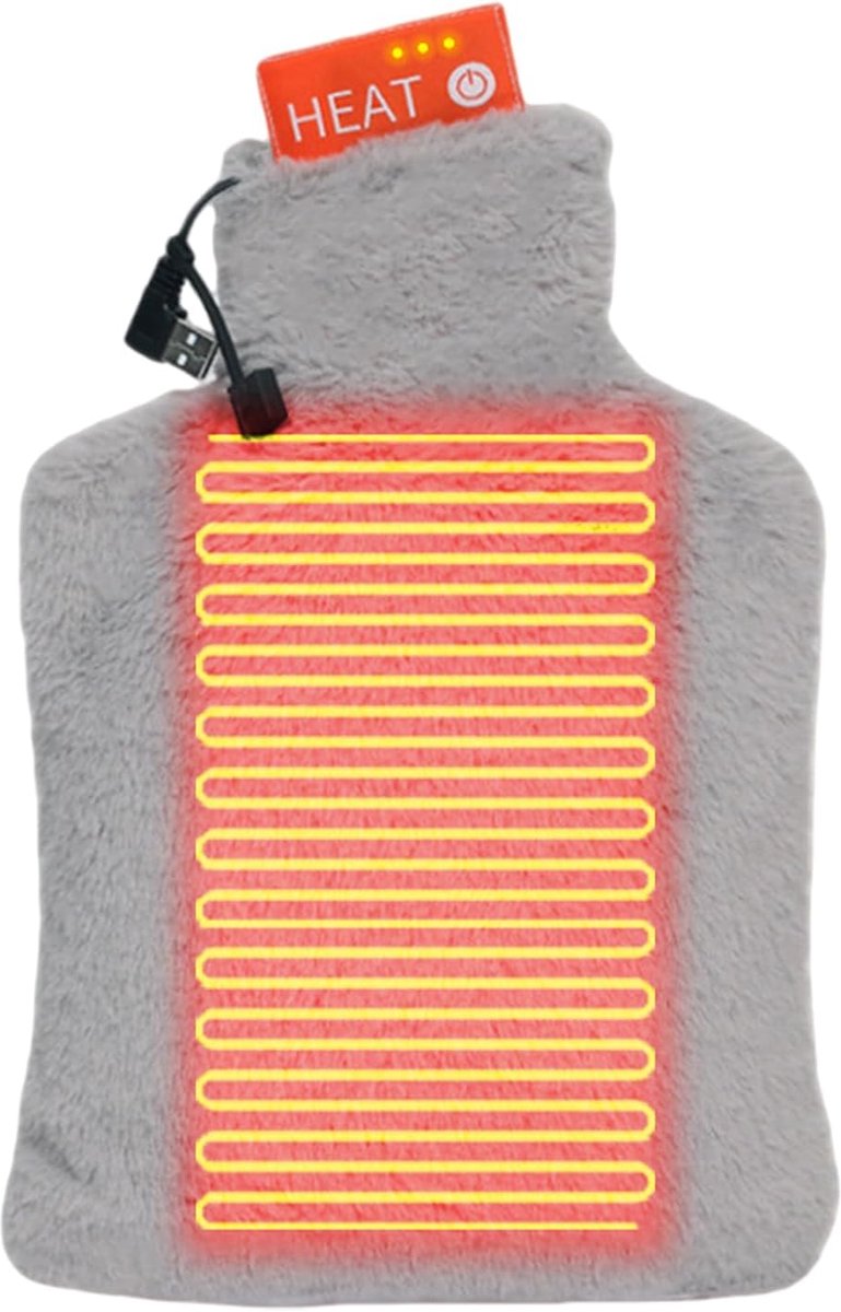 Elektrische Kruik - Verwarmende Handwarmer - Ontspannend Comfort - Instelbare Temperatuur - 30 x 20 cm - Pluche Grijs