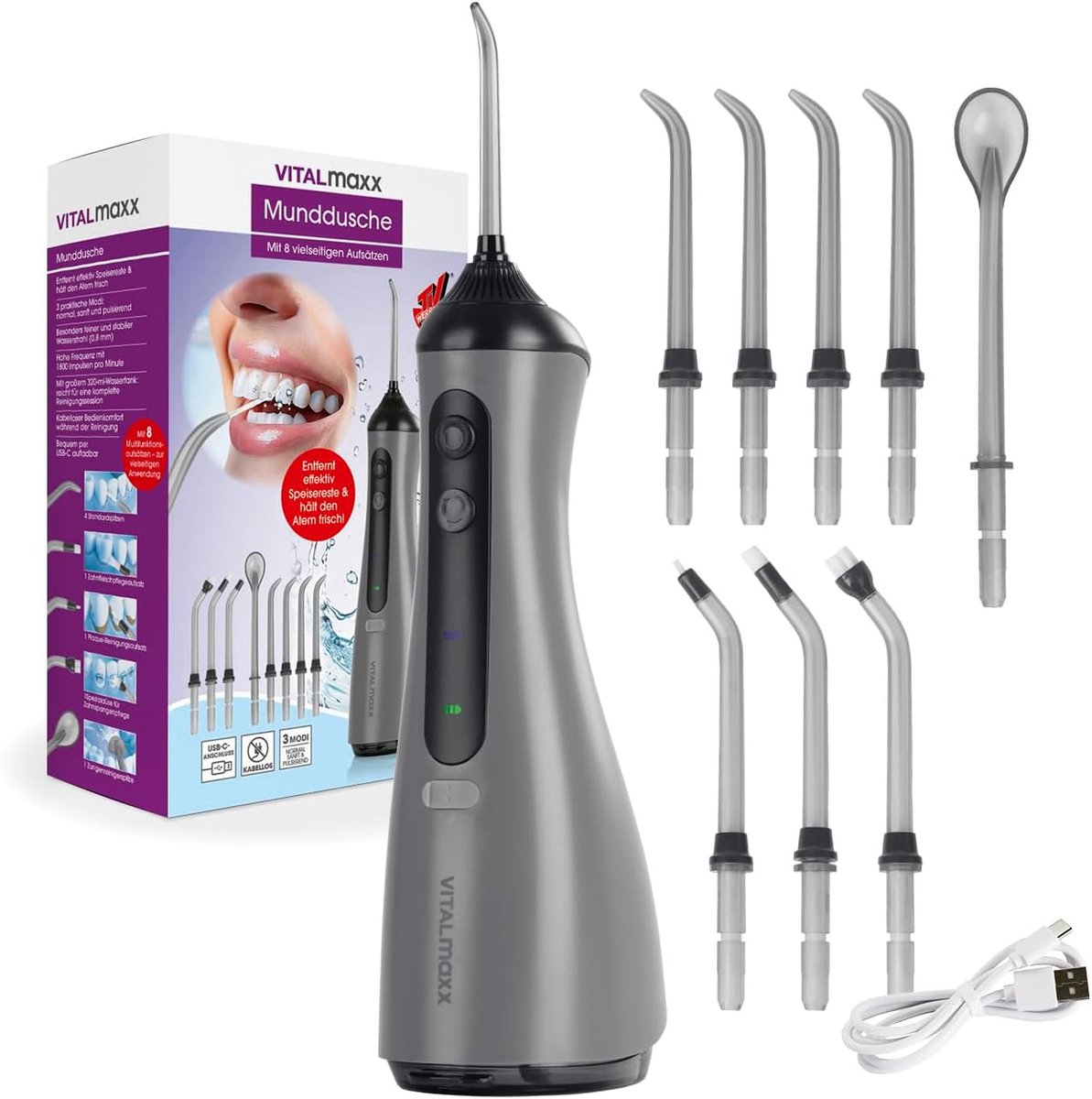 Elektrische Monddouche - Waterflosser Tandreiniger - Effectieve Mondspoeling - 8 Opzetstukken Timer - 320ml Reservoir