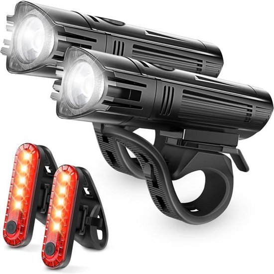 Fietsverlichting Set - USB-Oplaadbare - Ultralicht Voor- en Achterlicht met 4 Lichtmodi - 2000mAh Batterij - Waterdicht voor Racefiets, Mountainbike en Stadsfiets - 2-Delig — afbeelding 2