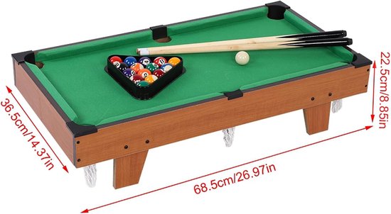 Kindercue Pooltafel - Mini Biljart - Recreatief Plezier - Compact & Draagbaar - 72 x 39 x 10 cm - Houtkleur — afbeelding 4
