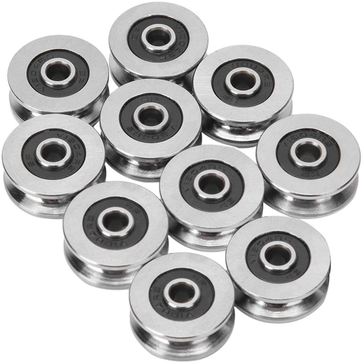 Allecto - Kogellagers - Rollager - V1804-2RS - Gidsrail - 4x18x8mm - 10 stuks - Geleiding - RVS - Geschikt voor machines - Zilver