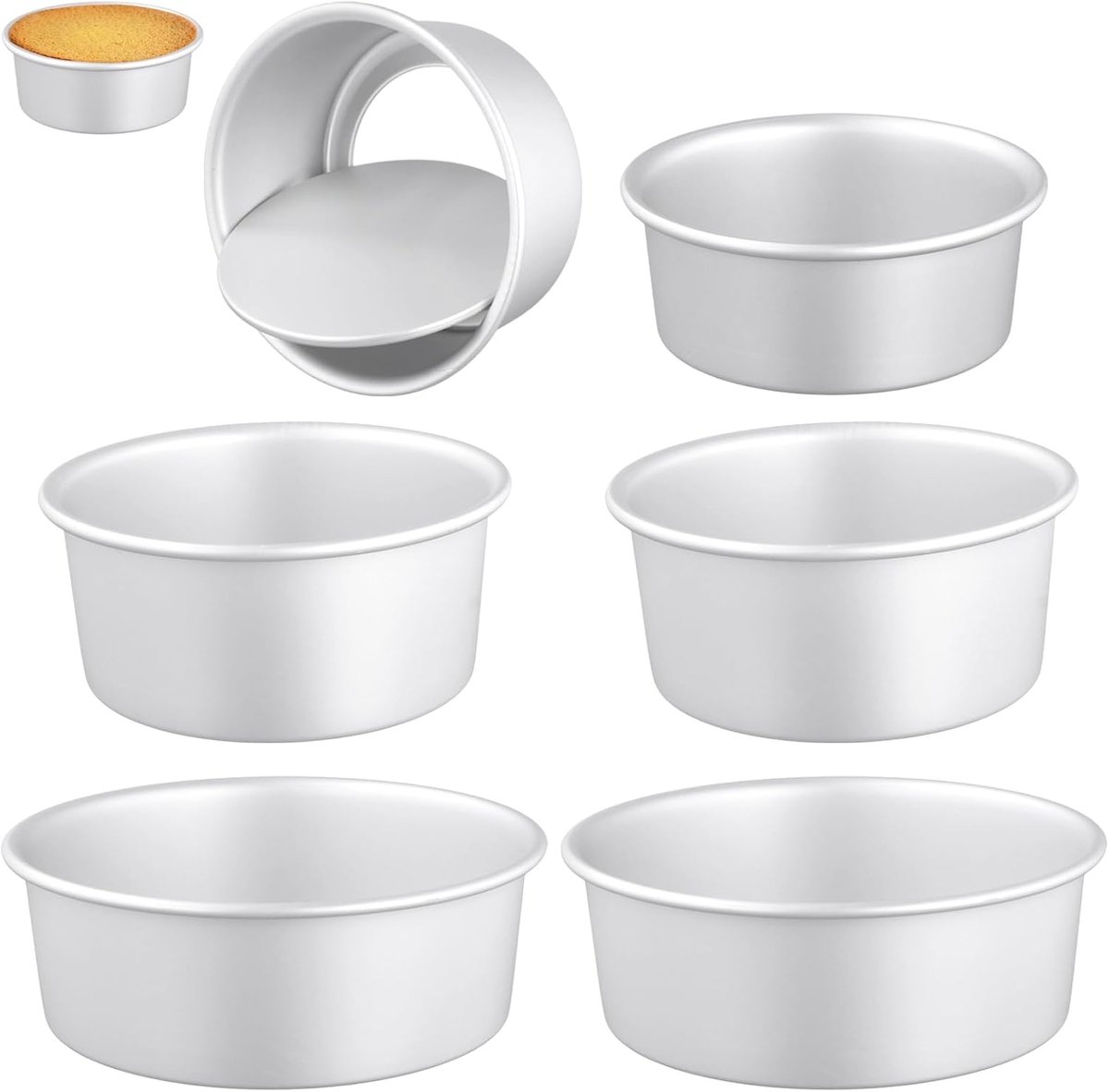 Cakevorm Set - Bakvormen Rond - Taarten Bakken - Afneembare Bodem - 4 6 8 Inch - Zilver