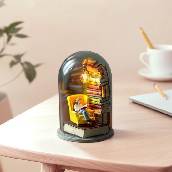 Leeslamp Beeldje - Boekenliefhebber Decoratie - Gezellig Lezen - Miniatuur Boekenkast - 8x8x12 cm - Diverse Kleuren — afbeelding 4