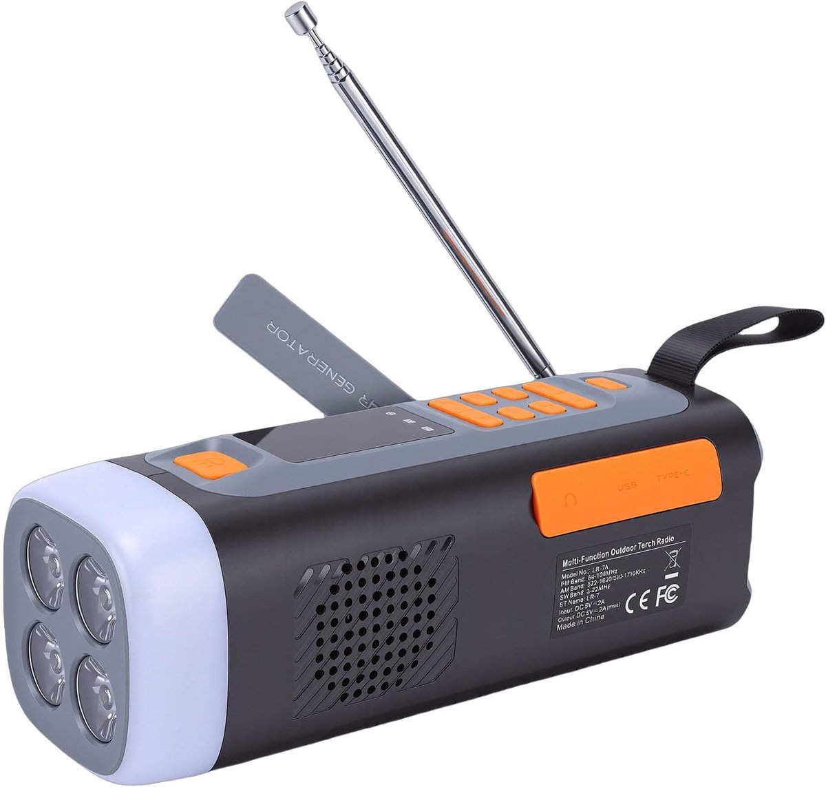 Noodradio met Slinger - Draagbare Radio - Buitenactiviteiten - Ingebouwde Zaklamp SOS - 18 x 9 x 7.5 cm