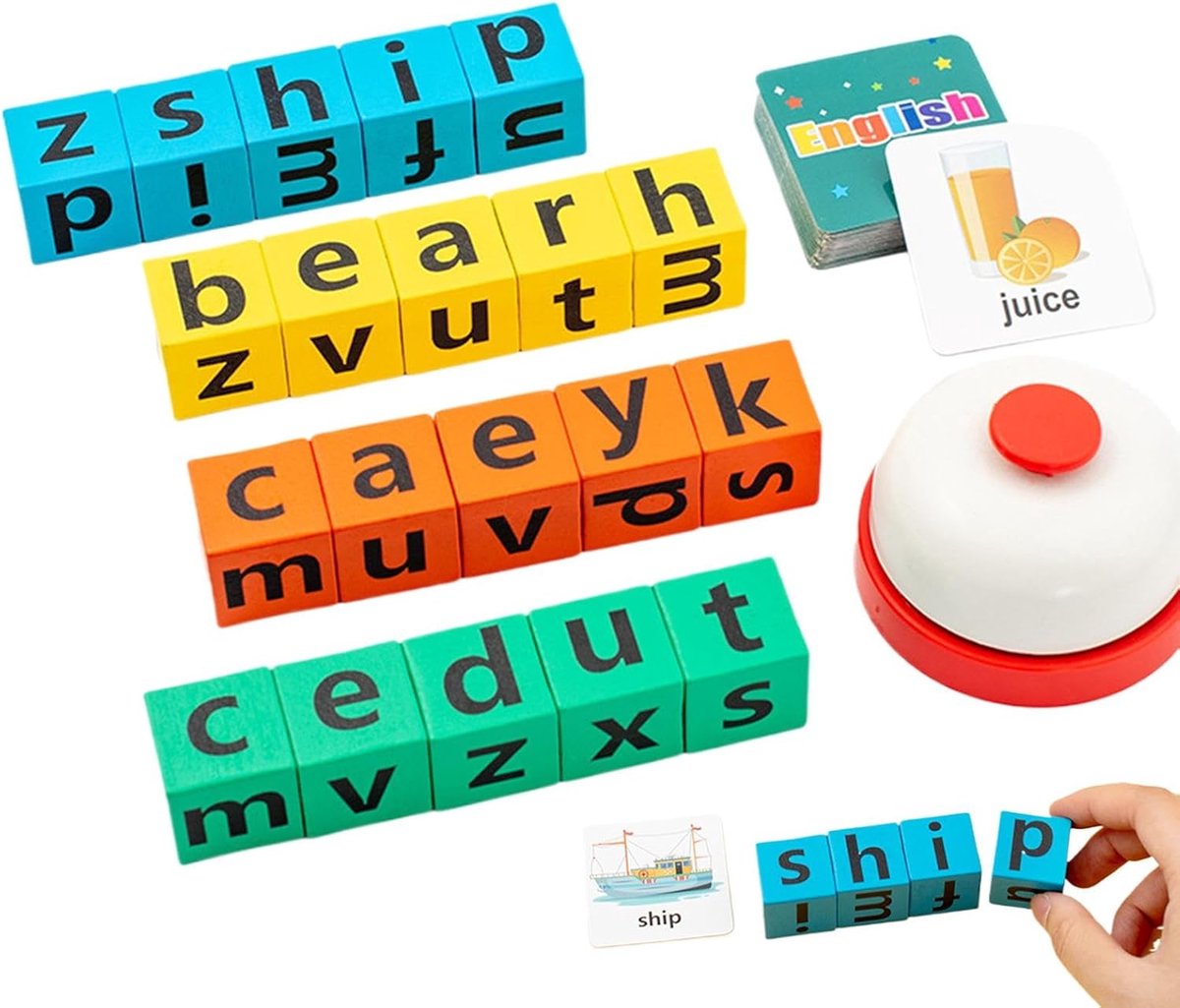 Alfabet spel - Houten letters - Vroeg onderwijs - Woorden met afbeeldingen - 28 x 155 cm