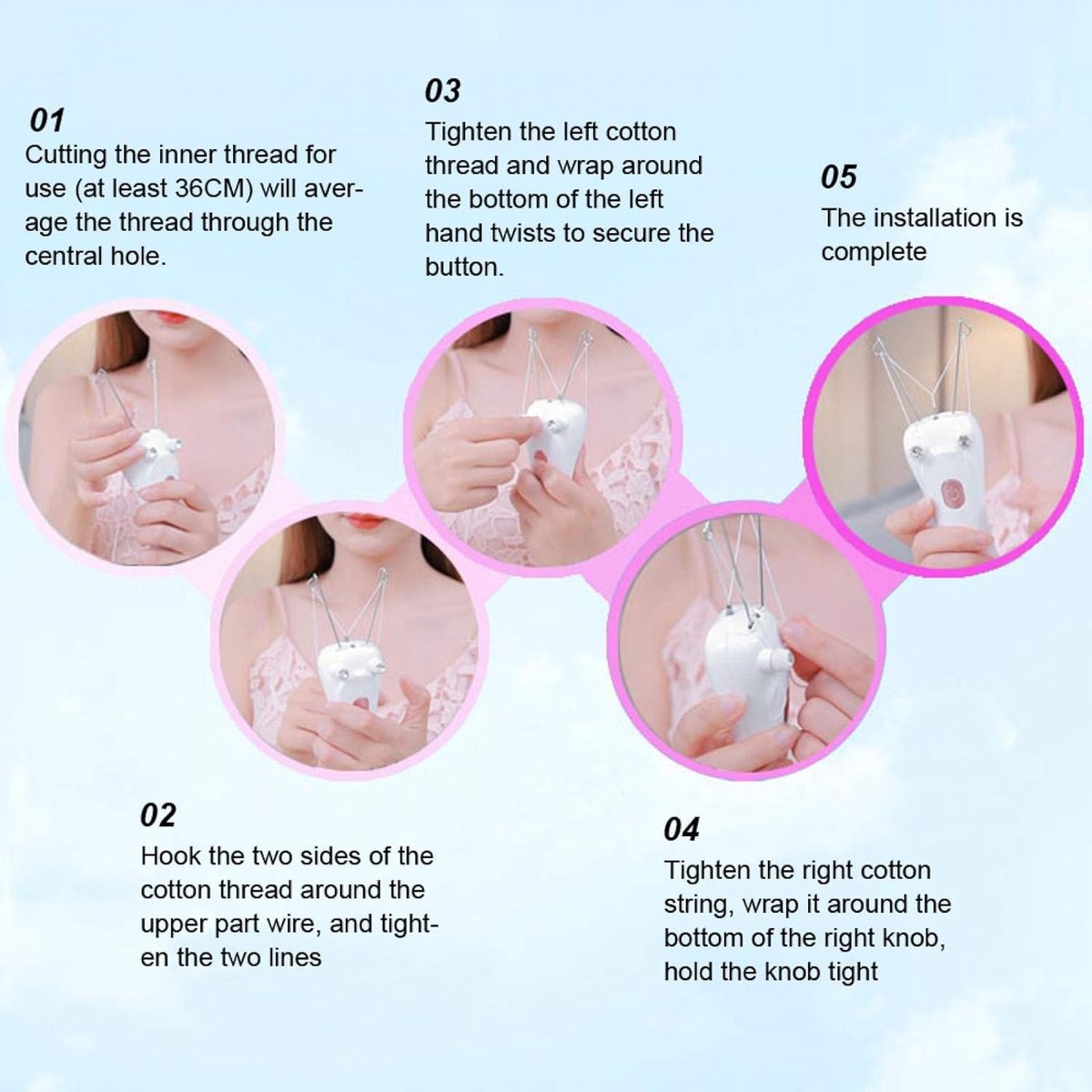 Elektrisch Ontharingsapparaat - Draad Epilator - Gezichts Ontharing - Fysieke Ontharing Methode - 1x1x1 cm - Roze thumbnail 3
