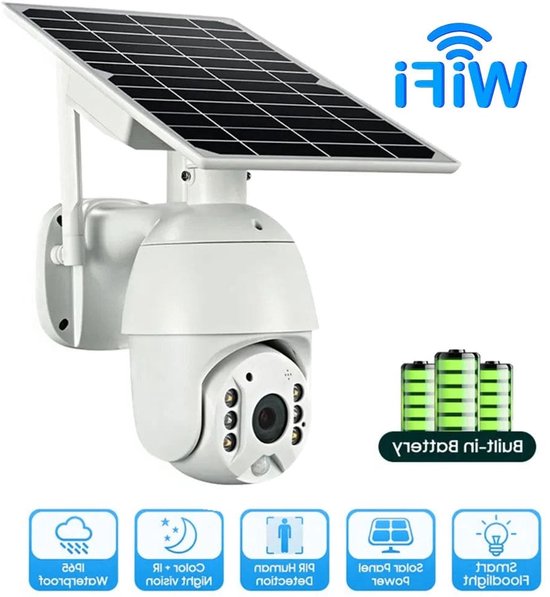 CZEview 4K bewakingscamera, wifi, voor buiten, zonne-energie, draadloos, wit | 100% sans fil, vision nocturne, 4K 8MP UHD, alertes de mouvement, étanche, 360° PTZ, longue autonomie, installation facile CZEview 4K bewakingscamera, wifi, voor buiten, zonne-energie, draadloos, wit | 100% sans fil, vision nocturne, 4K 8MP UHD, alertes de mouvement, étanche, 360° PTZ, longue autonomie, installation facile