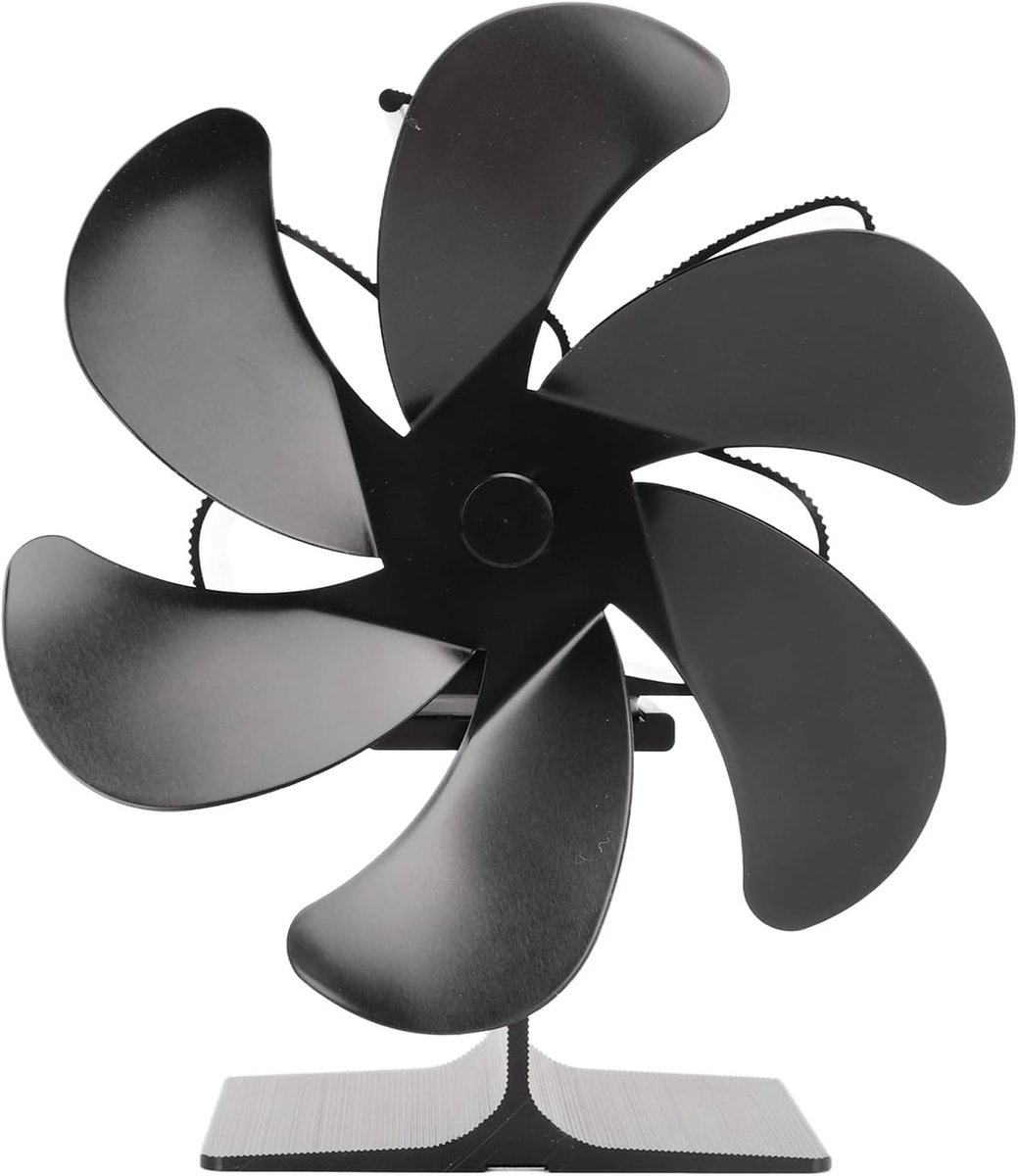 Mini Kachel Ventilator - Eco Thermische Ventilator - Warmte Verdeling - 6 Bladen Ontwerp - 105x75x190mm - Zwart