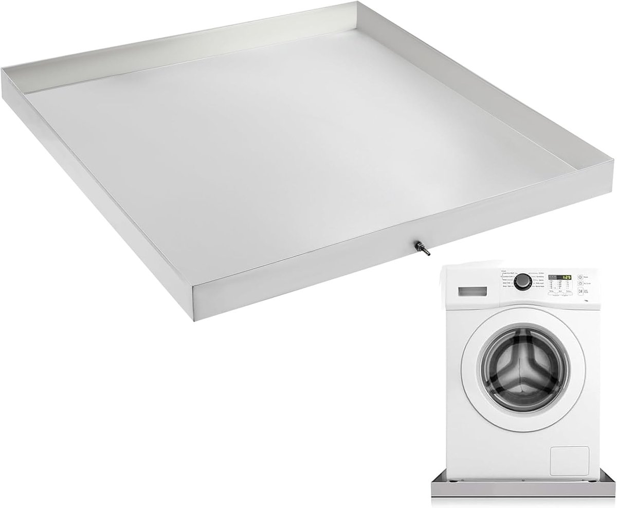 Wasmachine Opvangbak - Vloerkuip Afvoerpan - Vloer Bescherming - Roestvrij Staal 304 - 81 x 76 x 6.3 cm - Zilver