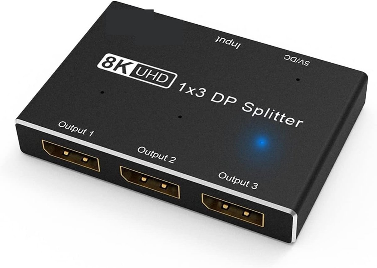 DisplayPort Splitter - DP Hub Adapter - Meerdere Schermen - 8K 30Hz 4K 144Hz - 1 In 3 Out