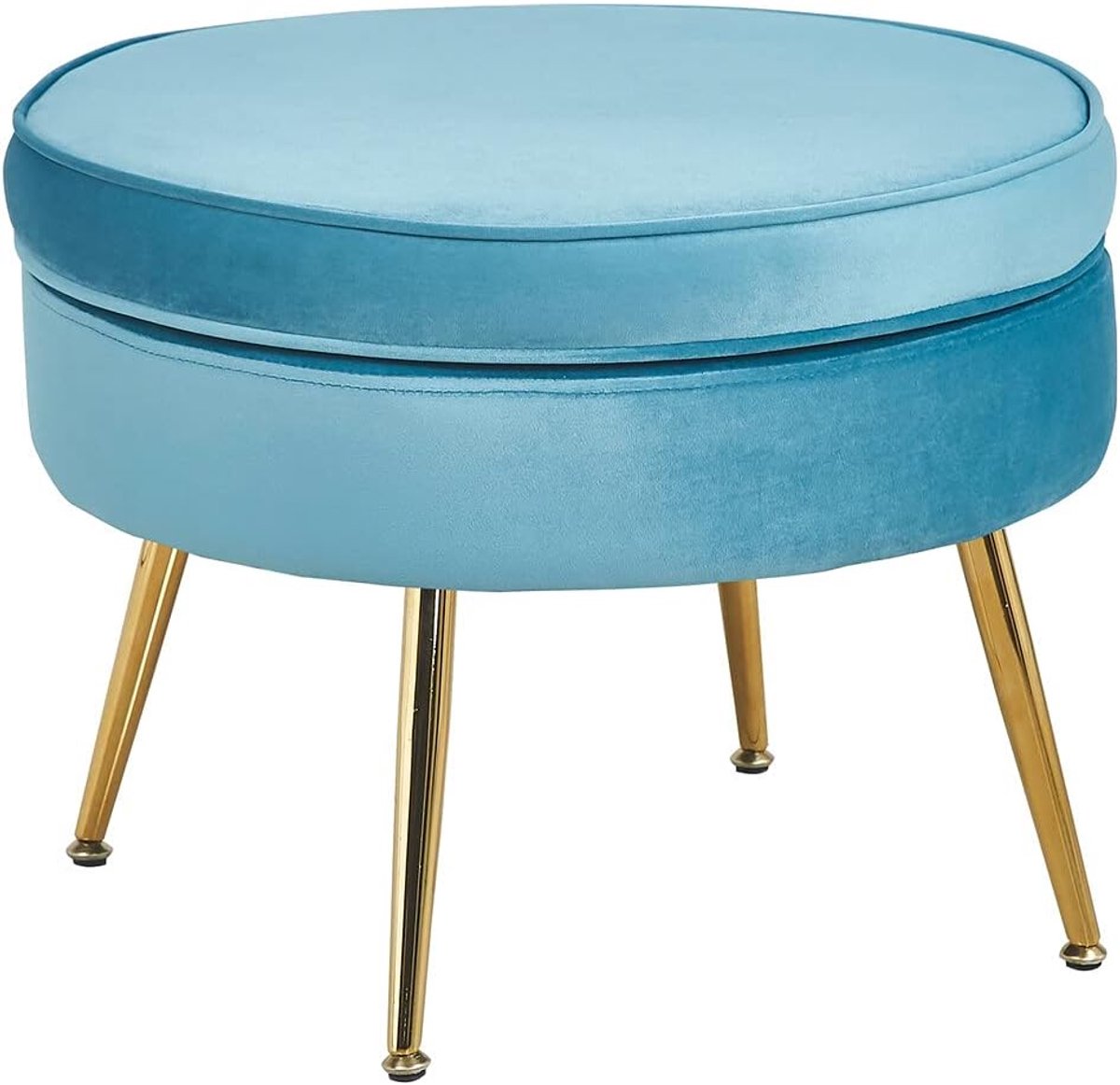Zitpoef Kruk - Gestoffeerde Voetenbank - Extra Zitting - Poten Goud Metaal - 41x52x52cm - Blauw