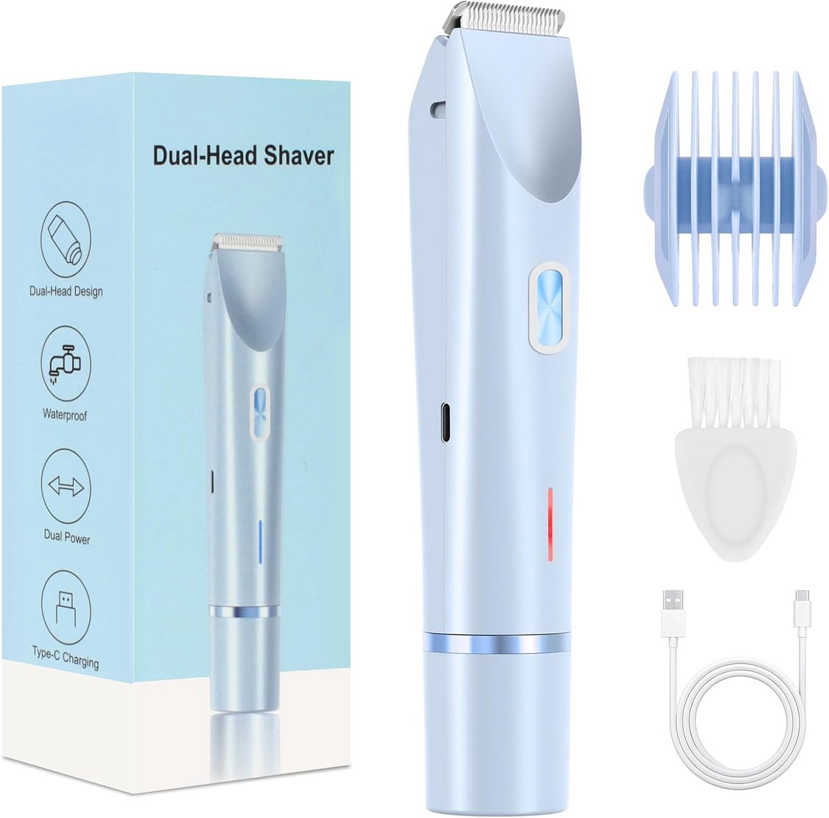 Dubbelkoppig ontharingsapparaat - trimmer - Geschikt voor vrouwen - elektrisch scheer- en ontharingsapparaat - Hair Clipper - Ontharingsapparaat - 2-in-1 elektrisch scheerapparaat - 1 stuk(hemelsblauw)