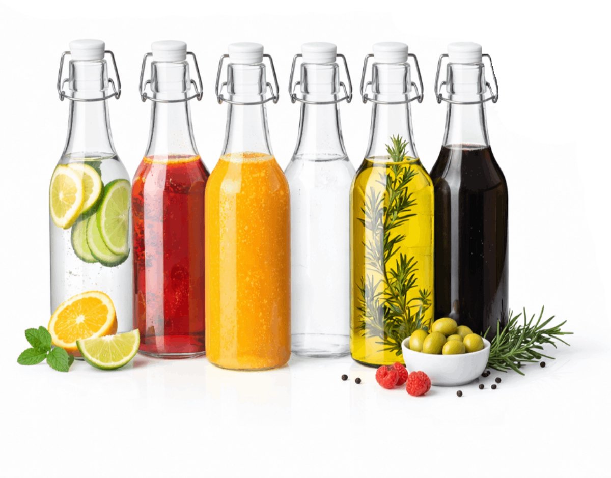 Glazen beugelflessen 1L (6 stuks) - 1 Liter per Fles- Glazen Fles met Beugelsluiting - Waterfles Glas - Beugelflessen - Weckfles - Inmaakfles - Sapfles - Italiaans Glas - Beugelfles - Transparant