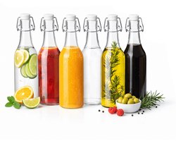 Glazen beugelflessen 1L (6 stuks) - 1 Liter per Fles- Glazen Fles met Beugelsluiting - Waterfles Glas - Beugelflessen - Weckfles - Inmaakfles - Sapfles - Italiaans Glas - Beugelfles - Transparant