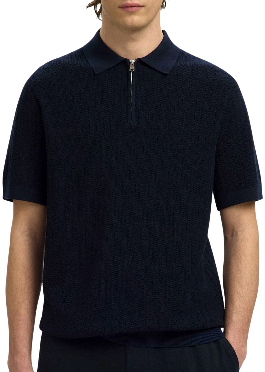 Selected Cran Knit Structure Zip Polo Heren - Maat M