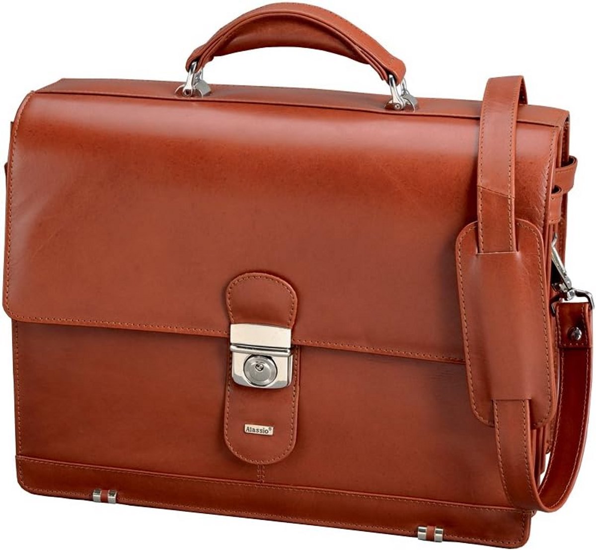 Leren Aktetas Cognac - Klassiek Model voor School, Studie of Werk - 38x30x16 cm