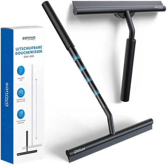 Sanova Uitschuifbare Douchewisser - Tot 100 CM - Zwart - Vloertrekker met steel - Vloerwisser - Trekker Douche en Badkamer