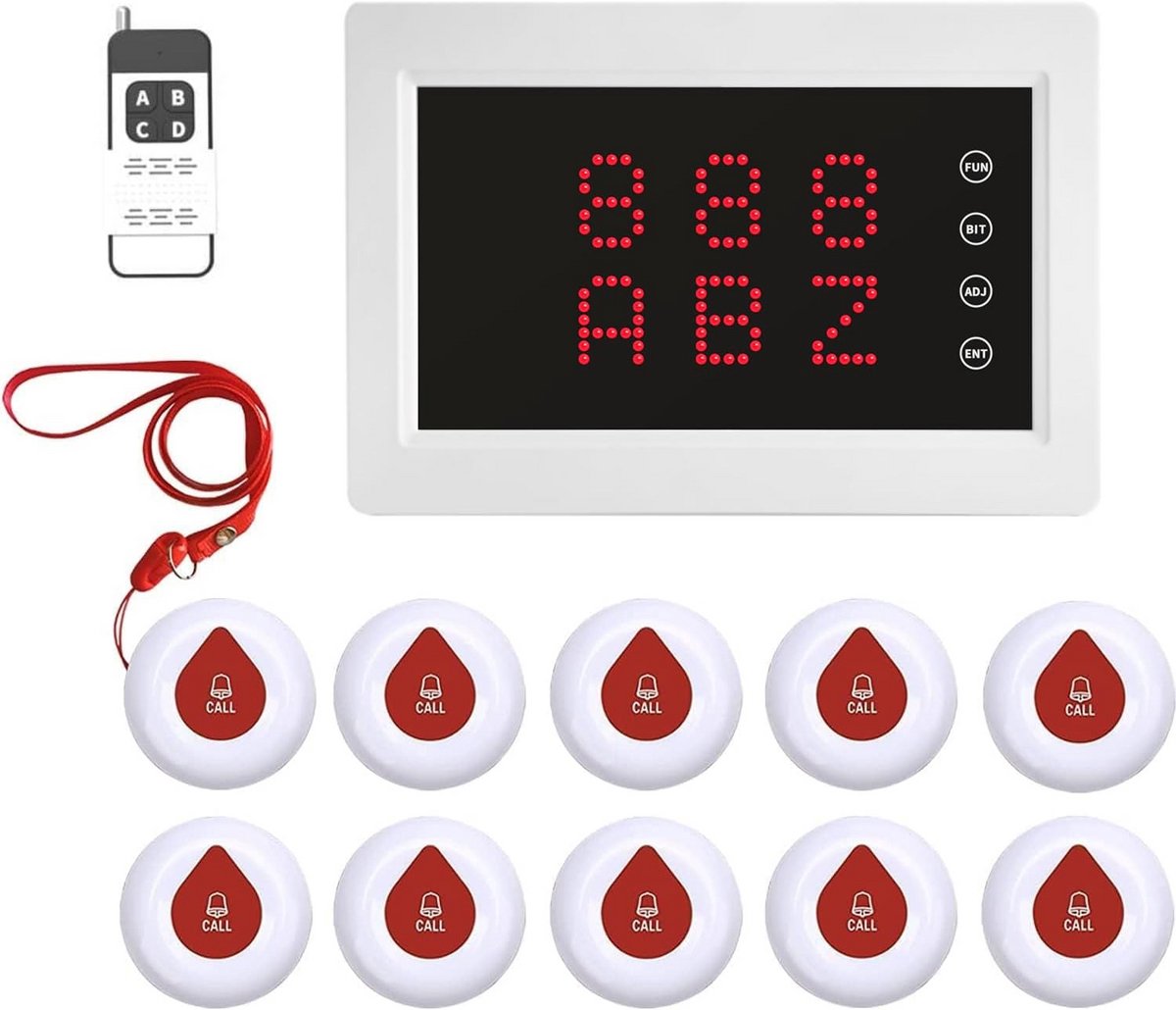 Draadloos Oproepsysteem met Monitor en 10 Knoppen voor Senioren, Zorg en Horeca