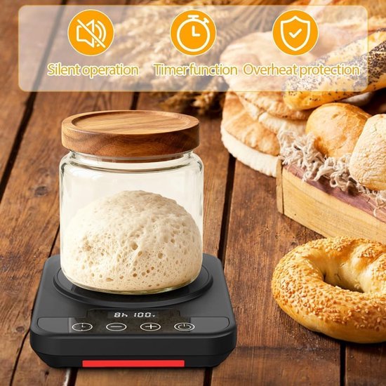 Warmhoudmat - Fermentatieverwarmer - Zuurdesem - Zuurdesem starter mat - Temperatuurregelbereik 21-43°C - Nauwkeurigheid 0.5°C - Timerfunctie 0-24 uur - Intelligent geheugen - Zwart — afbeelding 4