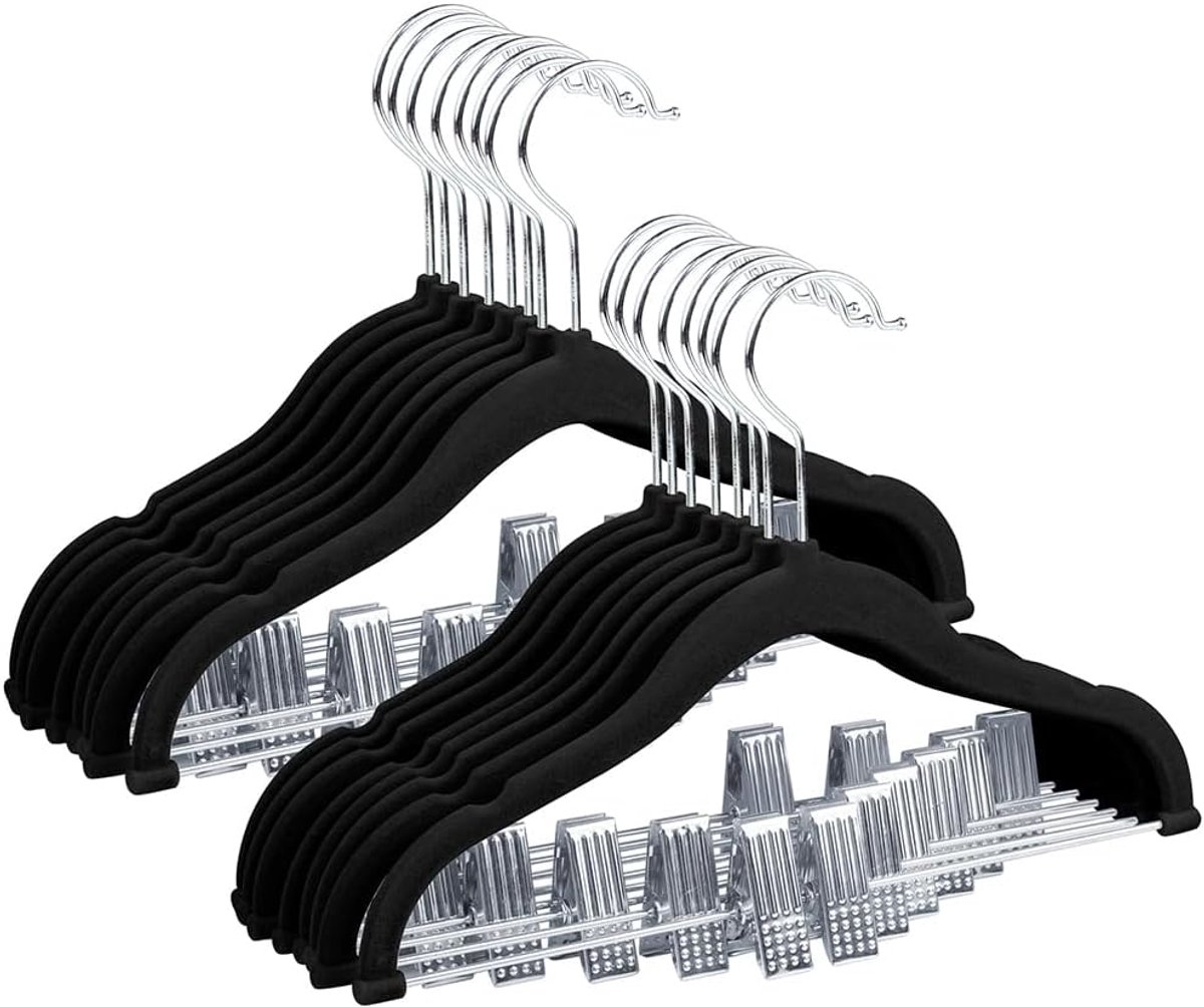 24 Kinderkledinghangers Zwart - Antislip Kledinghangers voor Kinderkleding met Clips