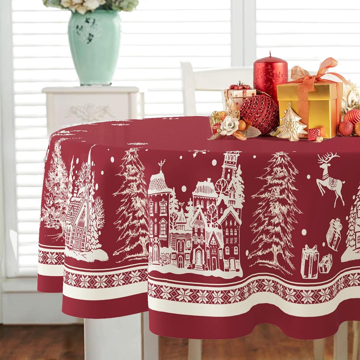 Ovaal Kerst Tafelkleed 150x200 cm - Waterdicht en Strijkvrij Tafelkleed Kerstboom Design