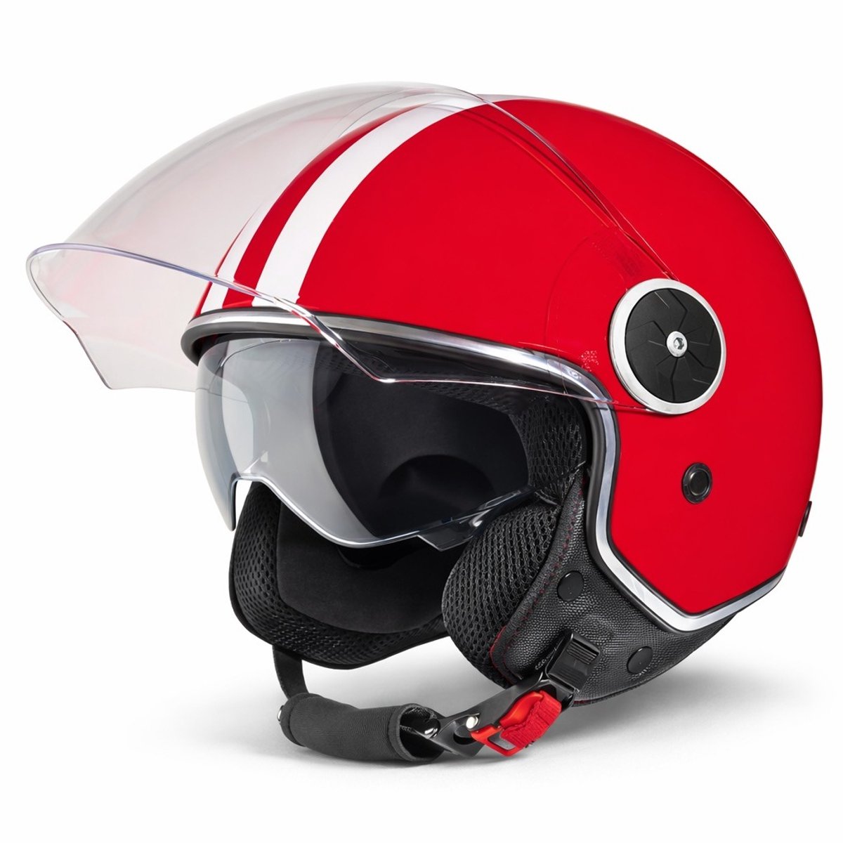 VINZ Arenas Scooterhelm / Motorhelm Retro - Jethelm Gestreept - ECE 22.06 - Voor Heren & Dames - Rood - XS
